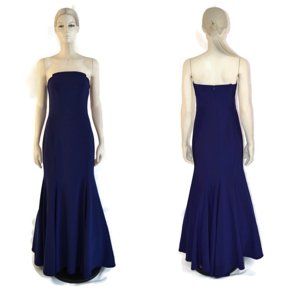 Betsy & Adam Blue Strapless Tulle Mermaid Gown 8